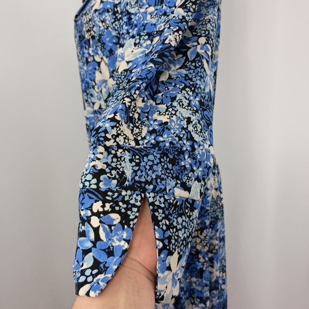 Vintage 80s Homemade Women's Blue Floral Blouson Long Maxi Dress Bloomcore Retro - Picture 6 of 9